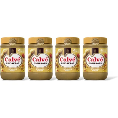 Calvé Pindakaas met stukjes pinda 4-pack