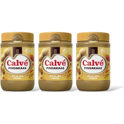 Calvé Pindakaas met stukjes pinda 3pack