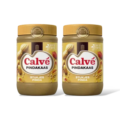 Calvé Pindakaas met stukjes pinda 2pack