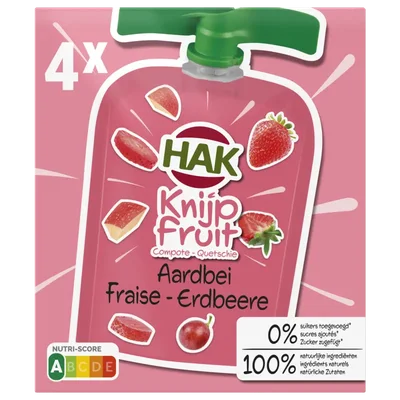 Hak Knijpfruit aardbei 0% 4-pack