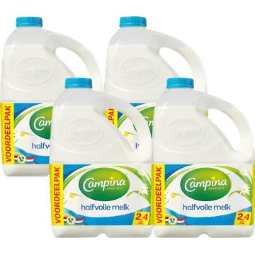 Campina Halfvolle Melk Voordeelpack 4 x 2.4 L