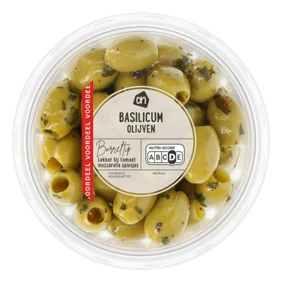 AH Groene olijven met basilicum