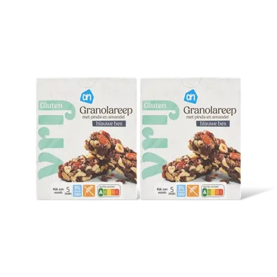 AH Glutenvrij Granolareep pinda en amandel blauwe 2-pk