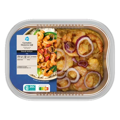 AH Ovenschotel garnalen in curry kokossaus