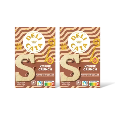 Delicata Chocoladeletter wit koffie crunch 2-pack