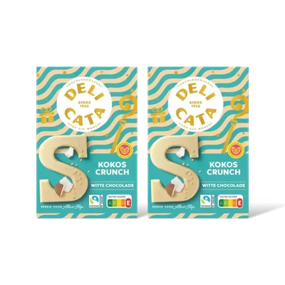 Delicata Chocoladeletter wit kokos crunch 2-pack