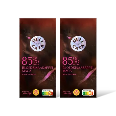 Delicata 85% cacao bloedsinaasappel maca 2-pack