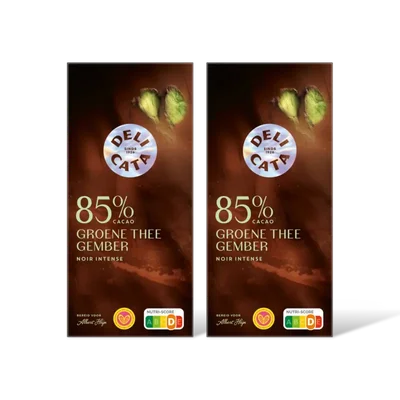 Delicata Reep 85% cacao groene thee gember 2-pack
