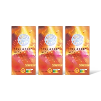 Delicata coco curry kick witte chocolade 3-pack