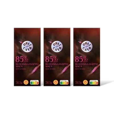Delicata 85% cacao bloedsinaasappel maca 3-pack