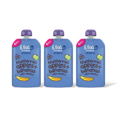 Ella's kitchen Blauwe bessen, appels, bananen 4m+ 3-pck