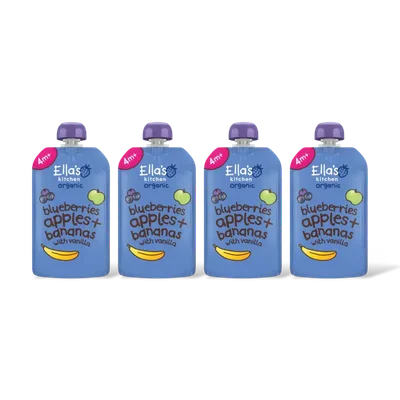 Ella's kitchen Blauwe bessen, appels, bananen 4m+ 4-pck