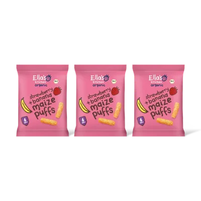 Ella's kitchen Maize puffs aardbei + banaan 6m+ bi 3-pk