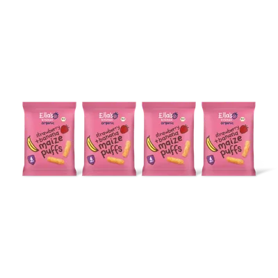 Ella's kitchen Maize puffs aardbei + banaan 6m+ bi 4-pk