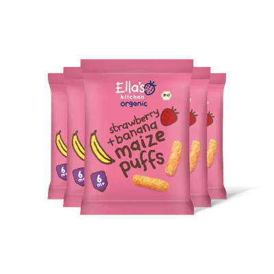 Ella's kitchen Maize puffs aardbei + banaan 6m+ bi 5-pk