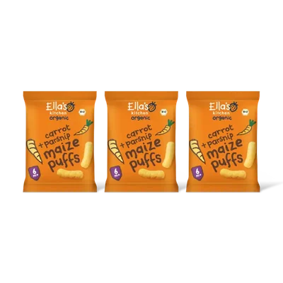 Ella's kitchen Maize puffs wortel + pastinaak 6m+ 3-pck