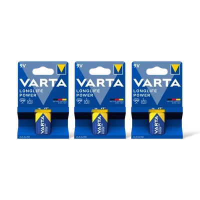 Varta Longlife power 9V alkaline batterij 3pk