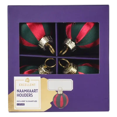 AH Excellent Naamkaarthouder kerstbal satijn