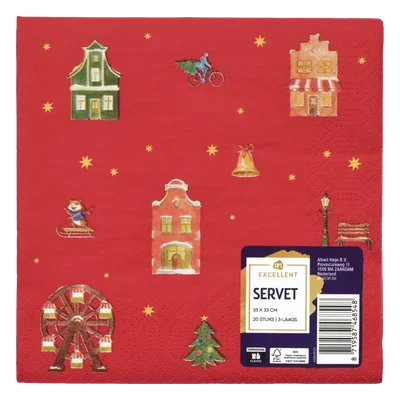 AH Excellent Servet huisjes bordeaux 33cm