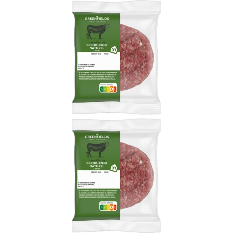 AH Greenfields Beefburger naturel 2 stuks 2-pack