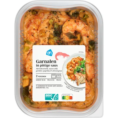 AH Ovenschotel garnalen in pittige saus
