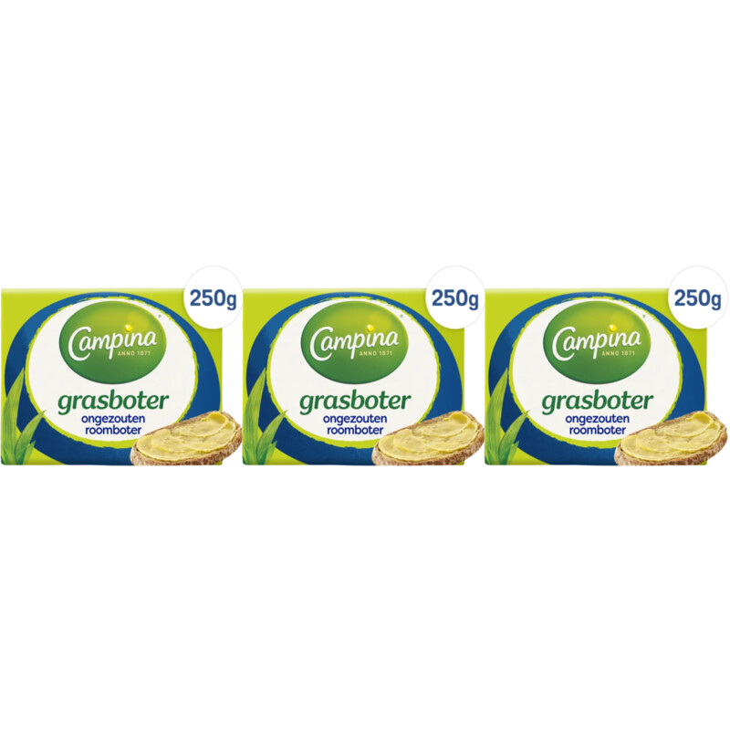 Campina Grasboter ongezouten roomboter 3-pack