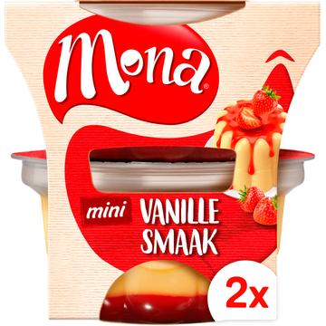 Mona Pudding vanille met aardbeiensaus duo