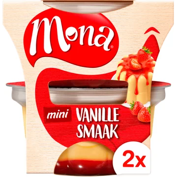 Mona Pudding vanille met aardbeiensaus duo