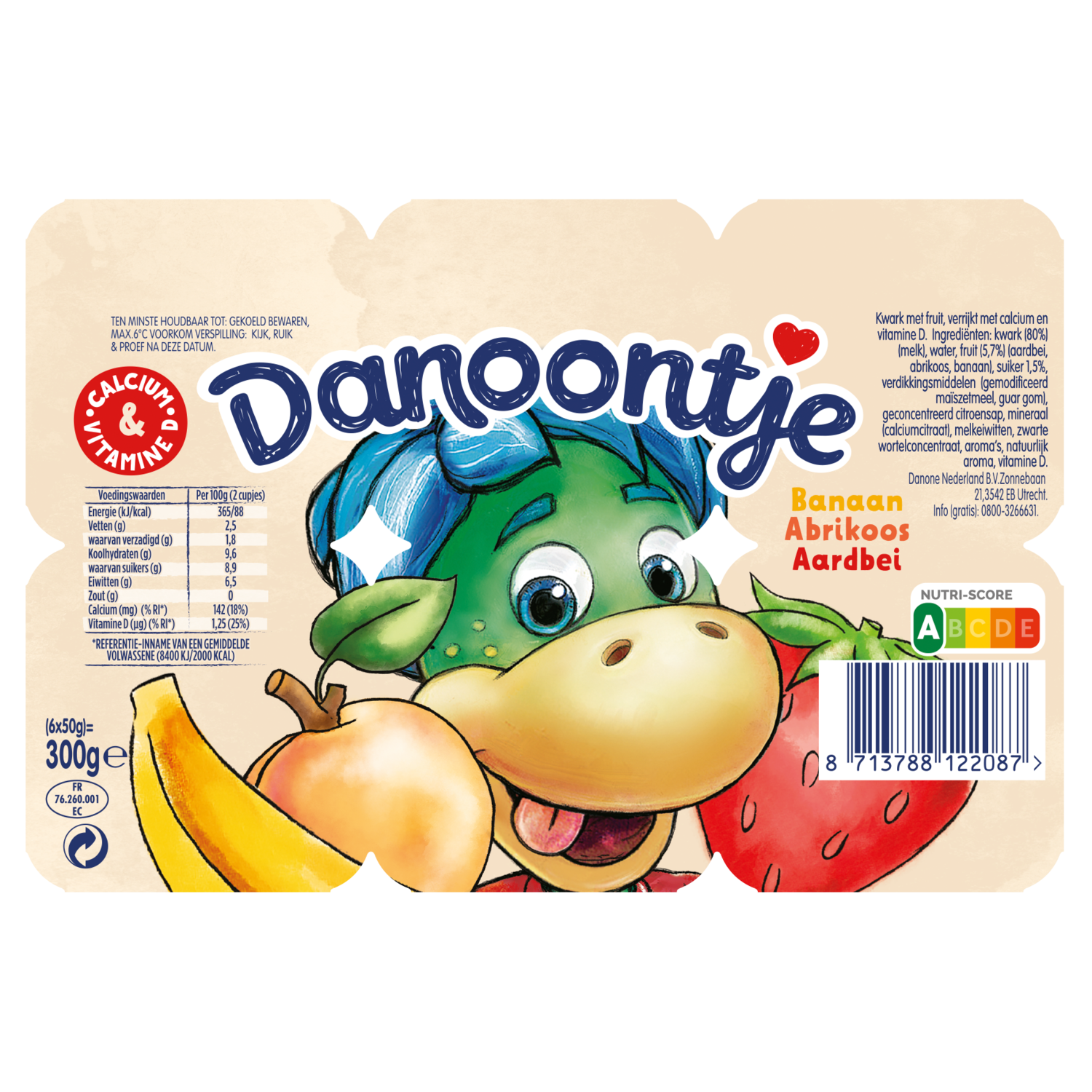 Danoontje Fruitkwark banaan aardbei abrikoos