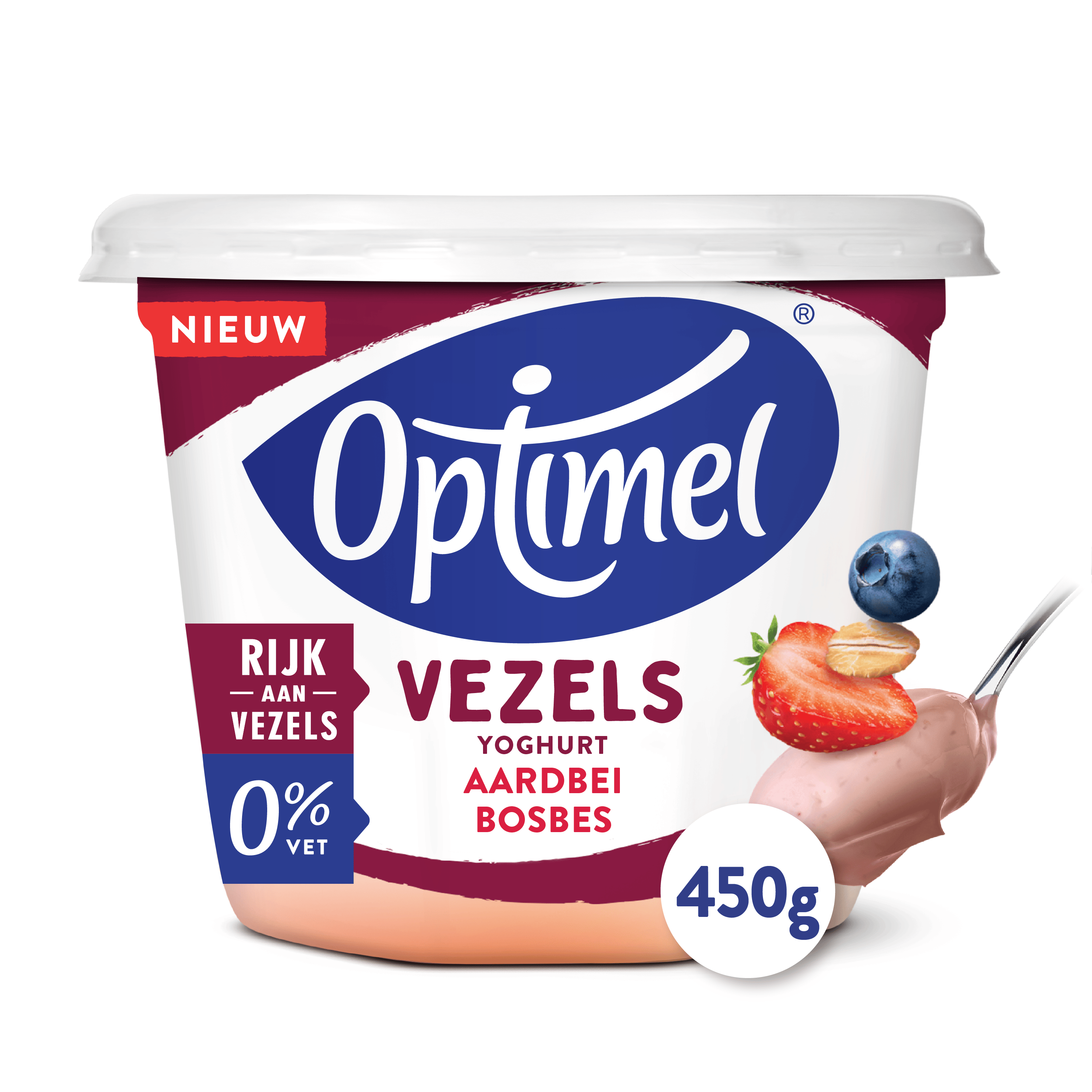 Optimel Yoghurt vezels aardbei bosbes