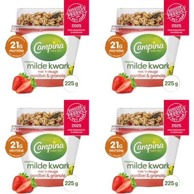 Campina kwark aardbei & granola 4-pack