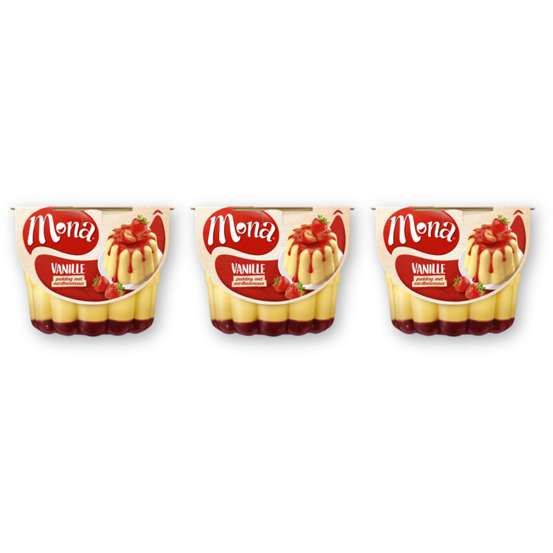 Mona Vanillepudding met aardbeiensaus 3-pack