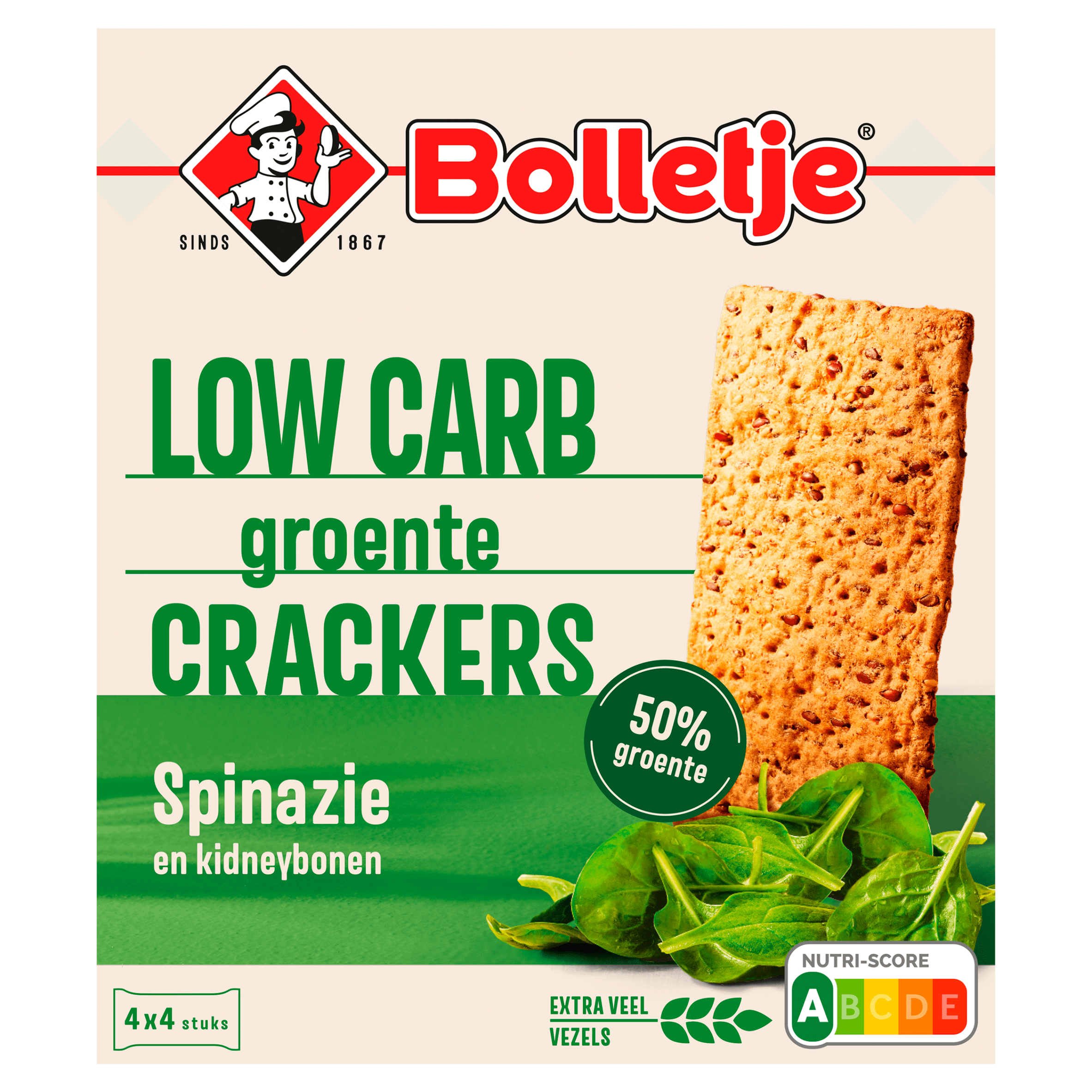 Bolletje 50% groente crackers spinazie