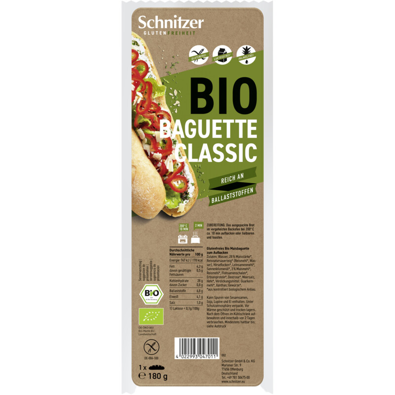 Schnitzer Bio baguette classic glutenvrij