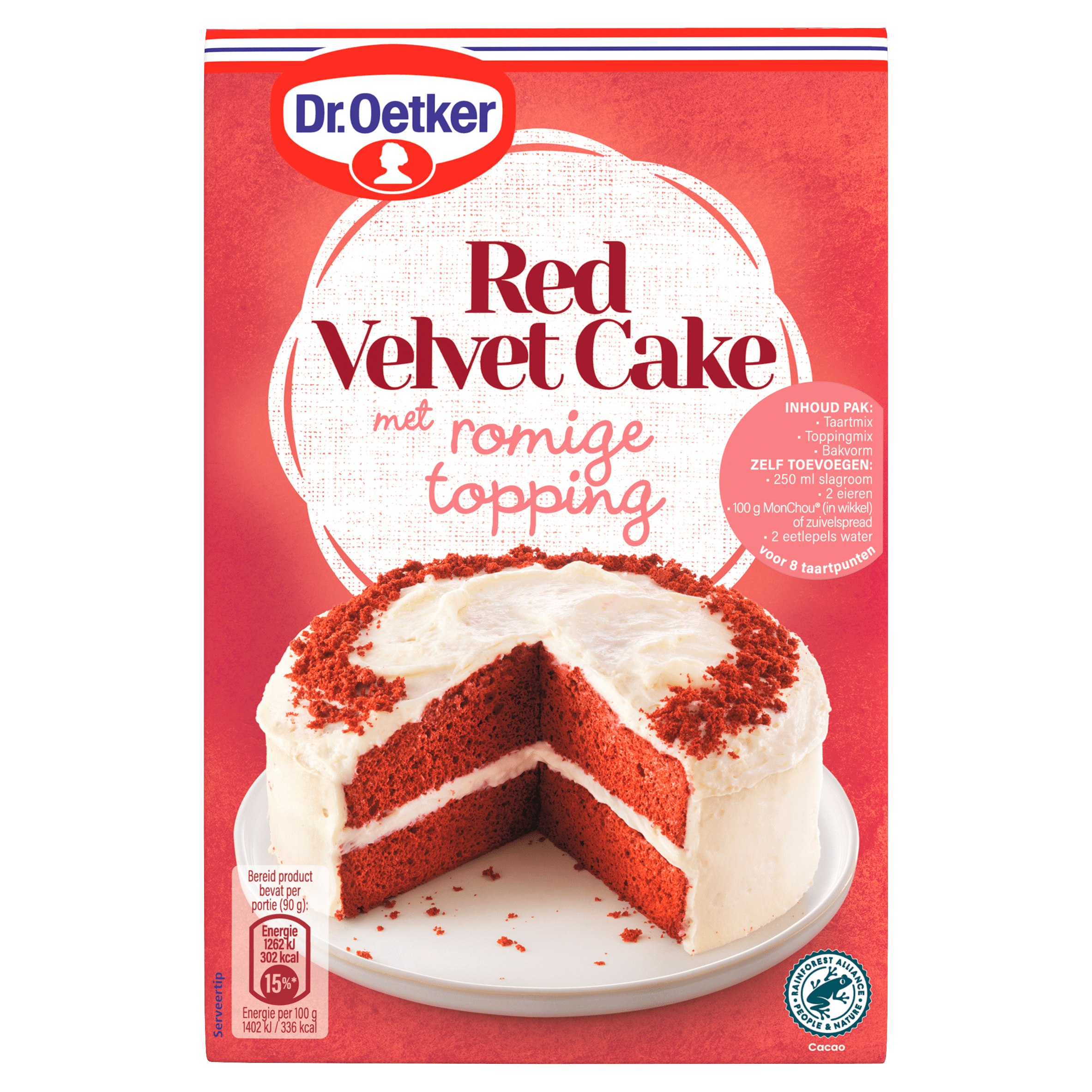 Dr. Oetker Red velvet cake met romige topping