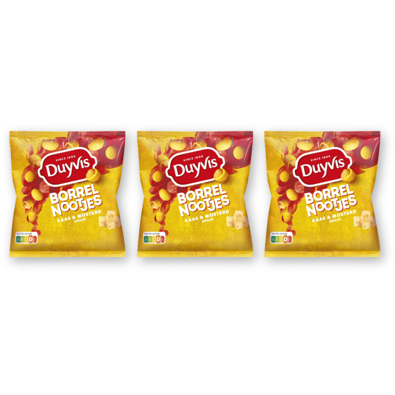 Duyvis Borrelnootjes kaas & mosterd smaak 3pack