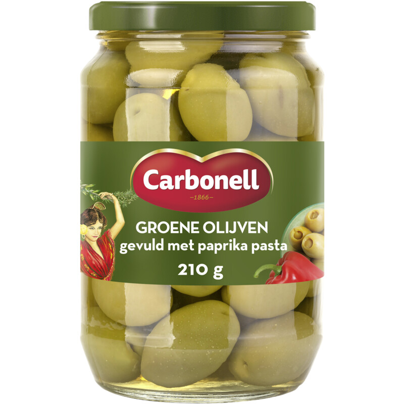 Carbonell Groene olijven gevuld met paprikapasta