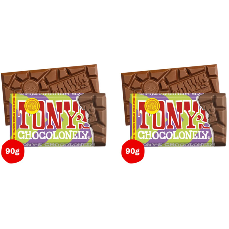 Tony's Chocolonely Reep melk pecan crunch karamel 2-pack