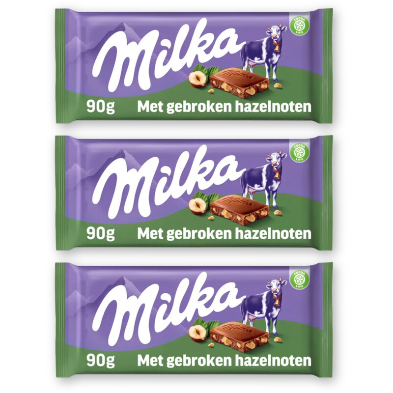Milka Chocoladereep gebroken hazelnoten 3-pack