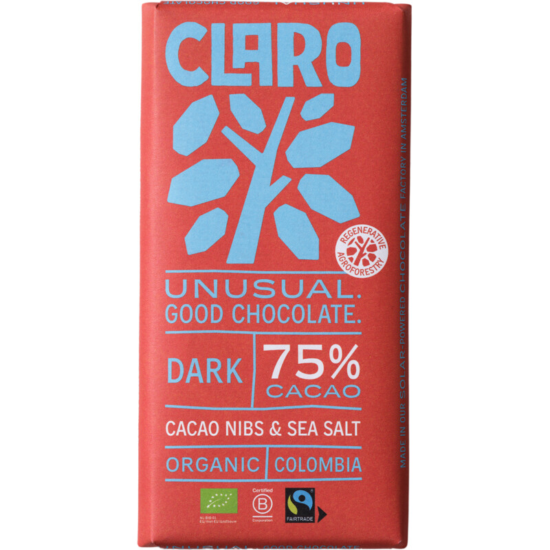 Claro Reep 75% dark cacao nibs & seasalt
