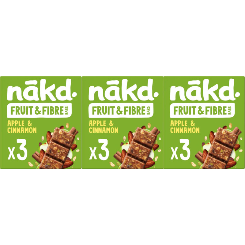 Nakd Fruit & fibre bars apple & cinn 3-pack