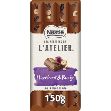 L'Atelier Melkchocoladereep hazelnoot & rozijn