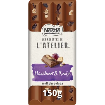 L'Atelier Melkchocoladereep hazelnoot & rozijn