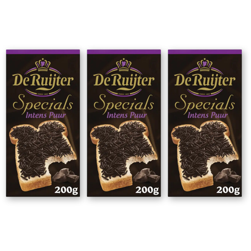 De Ruijter Specials hagelslag intens puur 3-pack