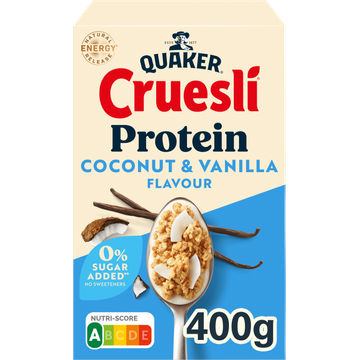 Quaker Cruesli protein coconut & vanilla smaak