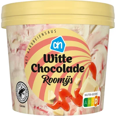 AH Witte chocolade roomijs aardbeiensaus